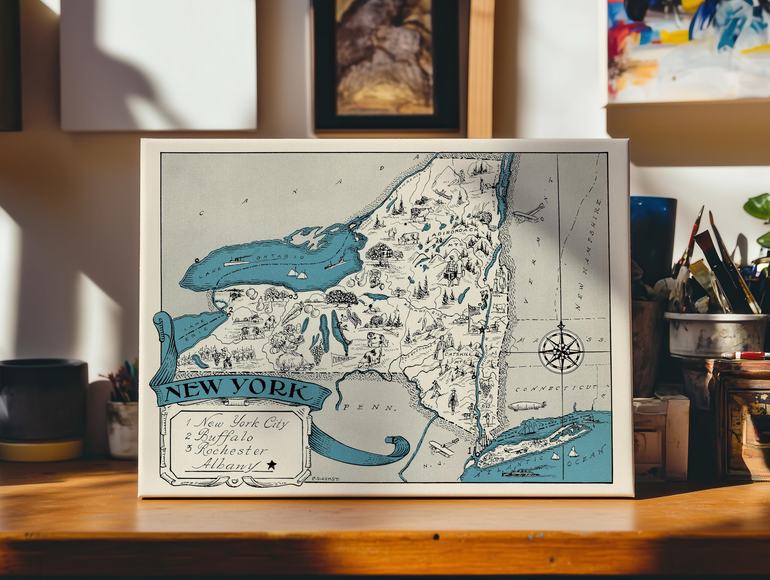 Monem Art Map Canvas - Retro New York State Print - Educational Art - Gift for Teacher, Student, Travel Lover, New Yorker - Decor for Classroom, Office, Dorm - Available in 8x10" to 30x40" - Image 6