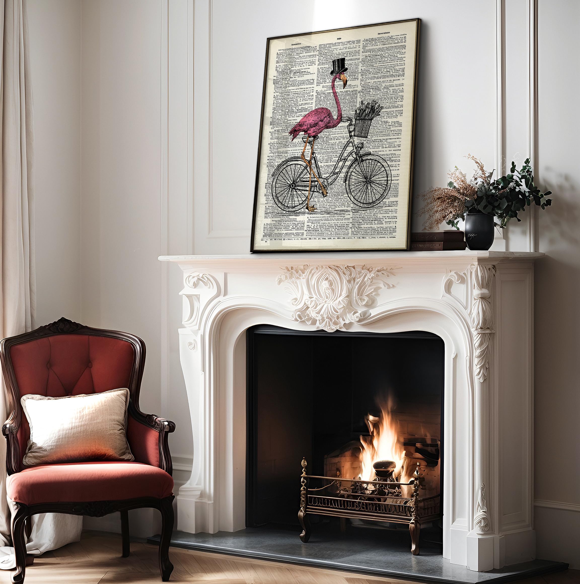 Monem Art Pink Flamingo on Bicycle Print - Dictionary Poster - Whimsical Art - Gift for Bike Enthusiast & Animal Lover - Funny Decor for Bedroom, Kid's Room or Nursery - 8x10 UNFRAMED Wall Art - Image 4