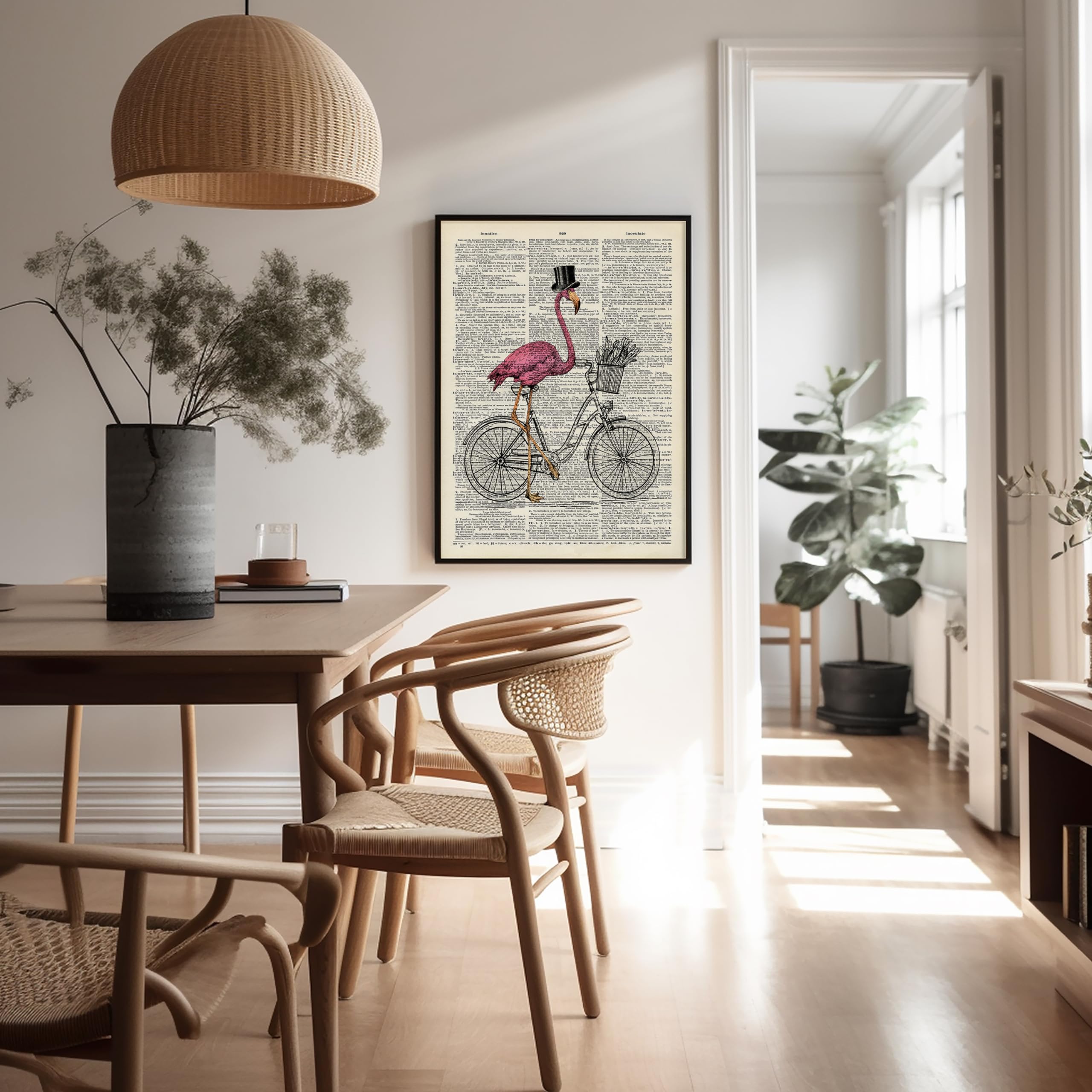 Monem Art Pink Flamingo on Bicycle Print - Dictionary Poster - Whimsical Art - Gift for Bike Enthusiast & Animal Lover - Funny Decor for Bedroom, Kid's Room or Nursery - 8x10 UNFRAMED Wall Art - Image 5