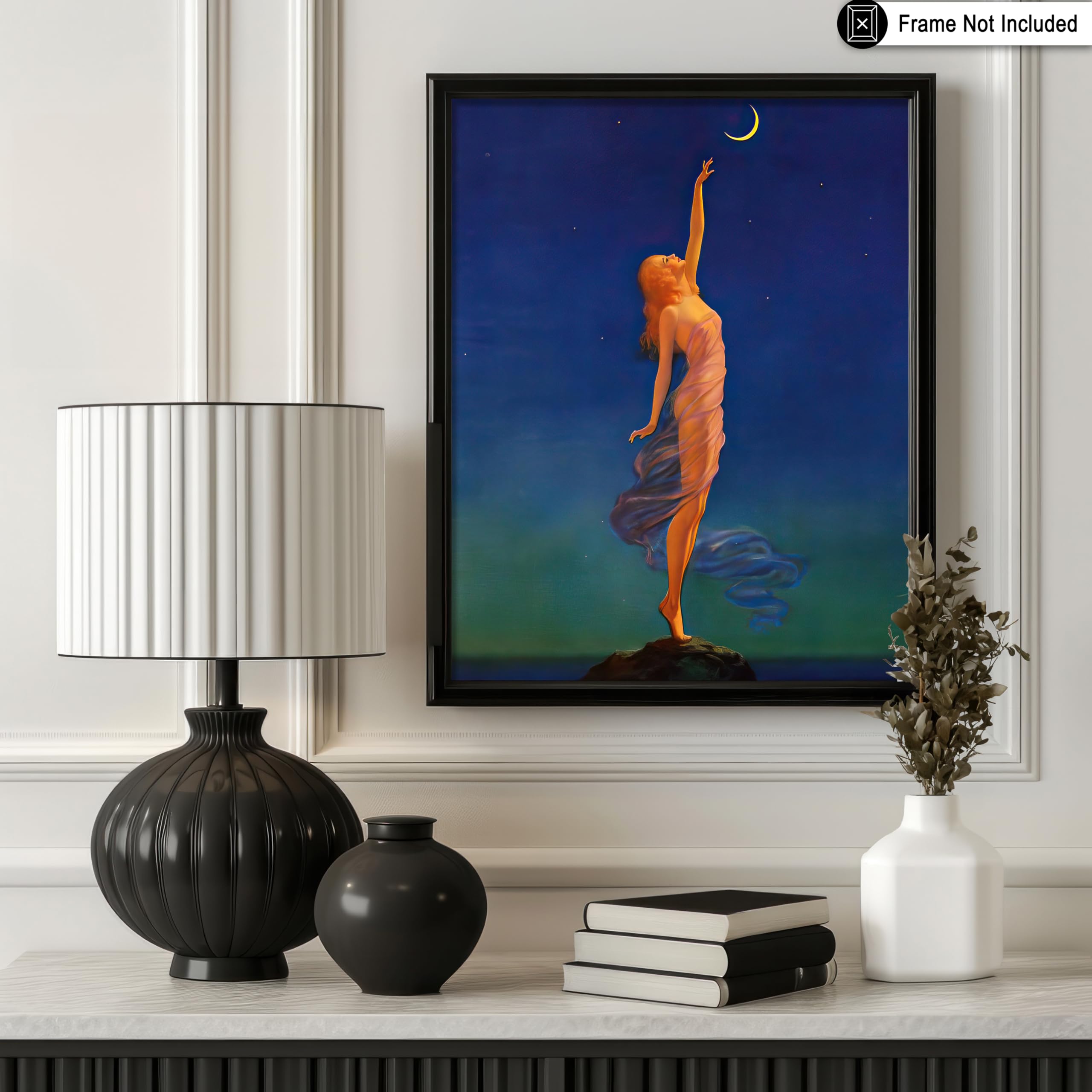 Monem Art Vintage Reaching for the Moon Poster - Retro Crescent Moon Print - Celestial Wall Art - Gift for Men & Women - Lunar Decor for Bedroom, Living Room or Office - 8x10 UNFRAMED Wall Art - Image 3
