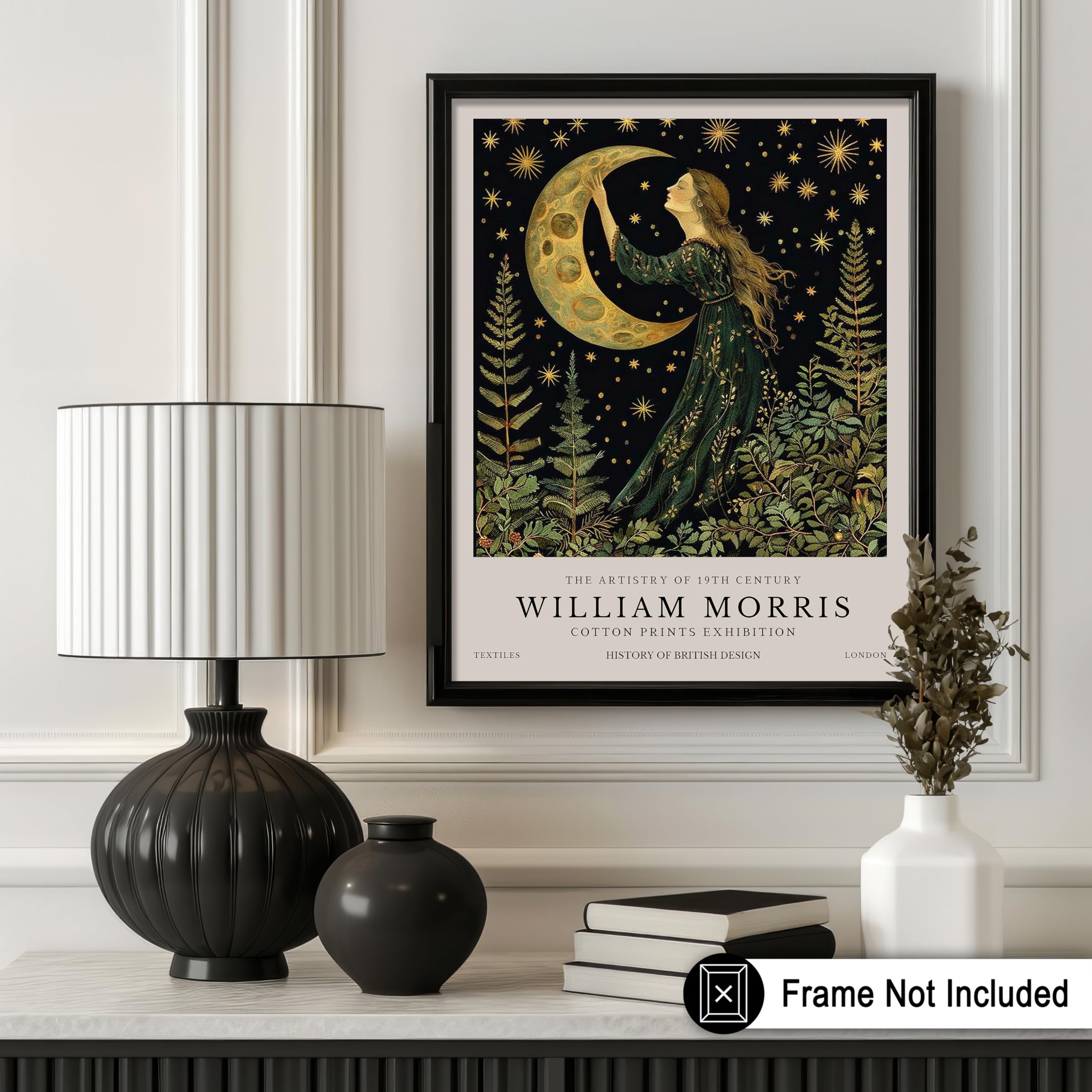 Monem Art William Morris Poster - Victorian Moon Print - Moon and Stars Design - Floral Illustration - Aesthetic Artwork - Living Room or Bedroom Wall Decor - 8x10 UNFRAMED Wall print - Image 3